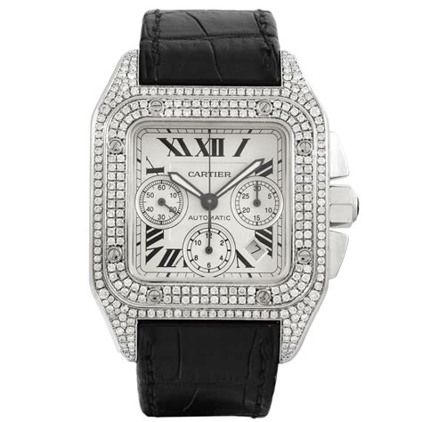 cartier santos 100 chronograph diamonds|cartier santos 100 best buy.